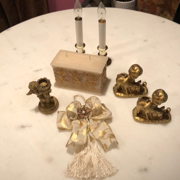 None Other - CHRISTMAS GOLD CHERUB/CANDLE DECORATIONS • BUNDLE OF 7 ITEMS • VINTAGE • BONUS